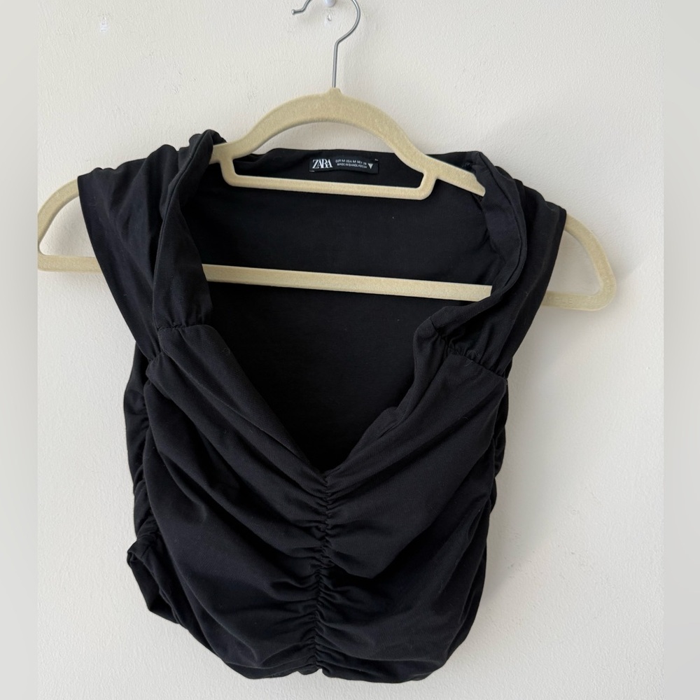 Zara Black Ruched V-Neck Tank Top